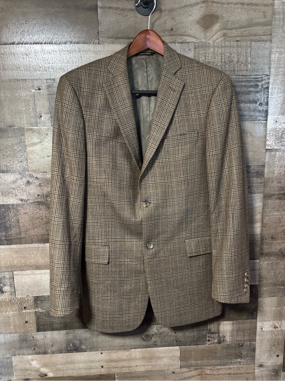 Botany 500 Tailored 100% Lambswool Men's Brown Glen Plaid Two-Button Sport Coat